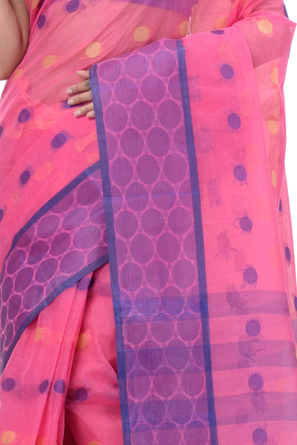 Pink Pure Cotton Ganga Jamuna Tant Saree (371)